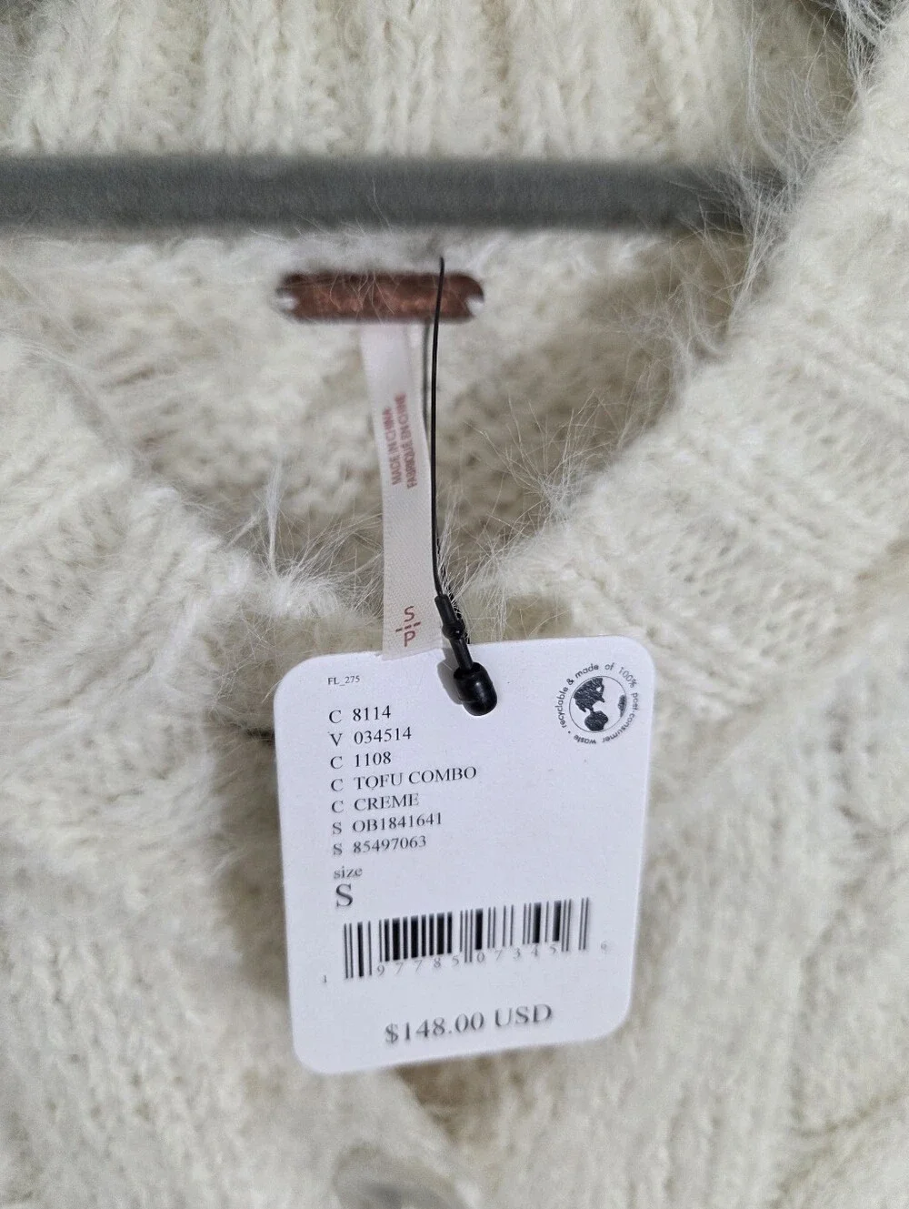 NWT Free People Willow Cardi Cardigan Sweater Tofu Combo Ivory Size Small Boho